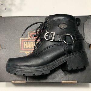 Harley Davidson Women’s black ankle strap lace up motorcycle boots